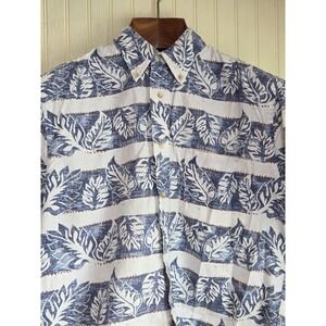 Munsingwear Shirt Mens Medium Blue White Print Hawaiian Button Front Casual